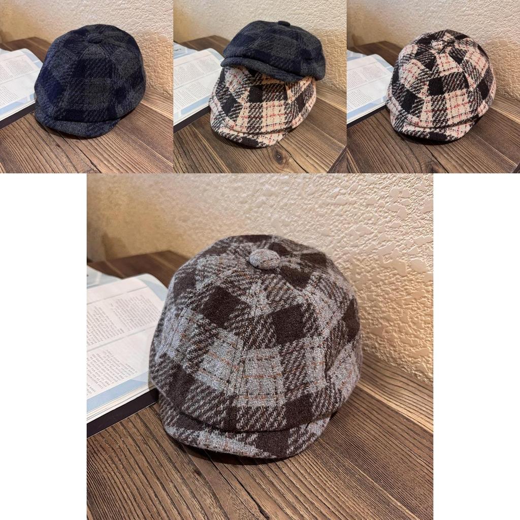 Classic Plaid Blend Womens Newsboy Cap With Warm Breathable Fabric For Fall Winter Style