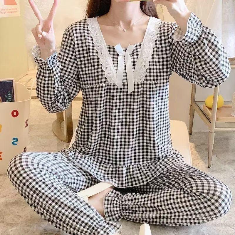 Women's Princess Lace Trim Two-Piece Set: Spring/Autumn Long Sleeve Korean Court Style