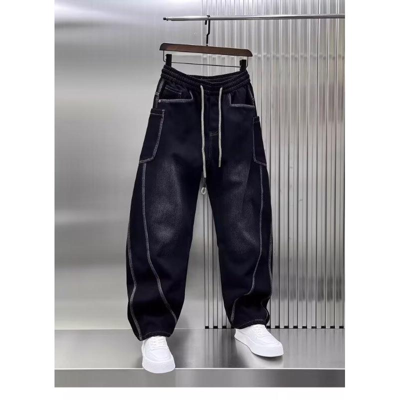 New 2026 thickened men's jeans, loose straight casual wide-leg pants