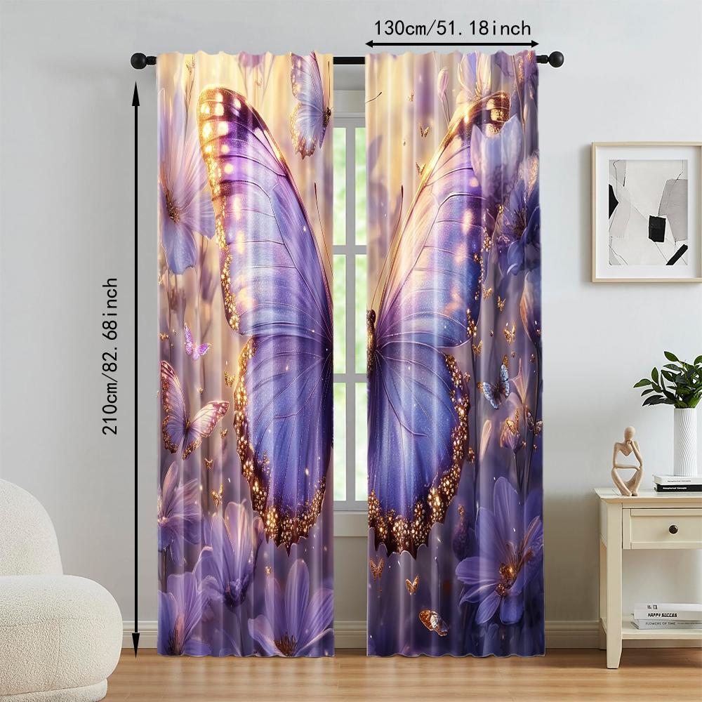 Set Of 2 Versatile Polyester Transparent Curtains Home Decoration Butterfly Use Bedrooms Living Rooms Curtain Perfect For Room