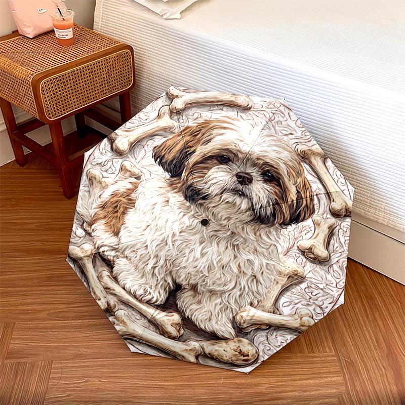 1 PC Automatic Folding Umbrella - Shih Tzu Pattern, Portable & Foldable Design with 8 Ribs, Christmas Birthday Gifts