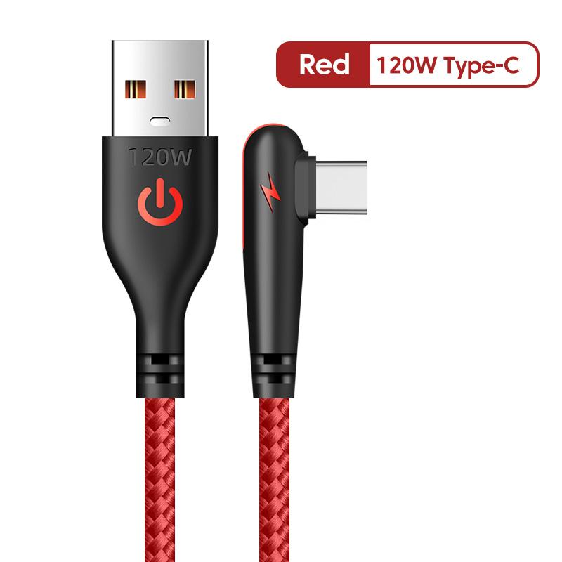 

120W USB Type C Cable 90 Degree Elbow Mobile Phone Fast Charging For Huawei Mate 60 50 40 30 Xiaomi Samsung Charger Data Wire 1m