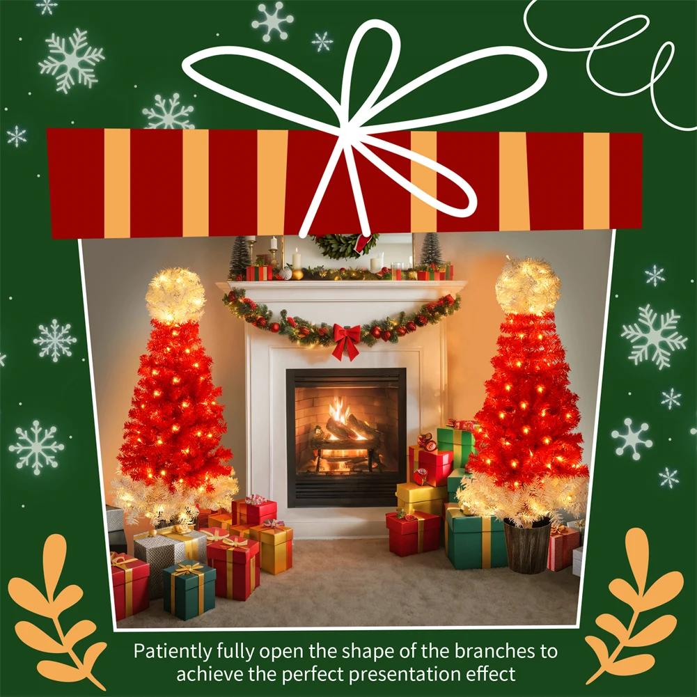 Set Of 2 4FT Christmas Trees, Artificial Prelit Christmas Tree With High-Density 300 Branches, 100 LED Lights, for Xmas Decor