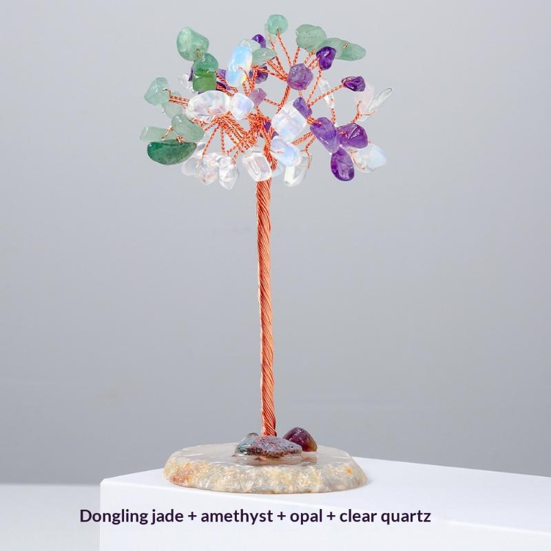 Handmade Mini Crystal Money Tree Natural Healing Gemstone Feng Shui Decor for Home Yoga Studio Tabletop Ornament