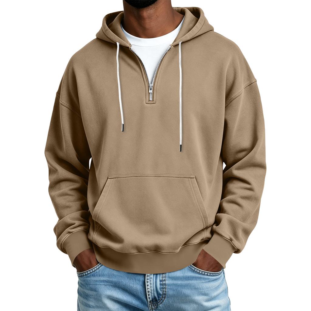 Men's Color Half-Zip Hooded Sweatshirt Casual Winter Pullover
