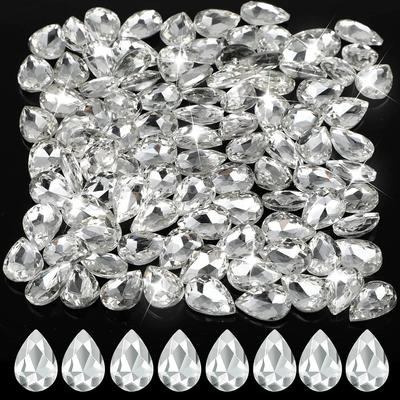 100 PCS Teardrop Crystal Rhinestones Beads Glass Crystal Teardrop 3D Gemstone Beads  Earrings