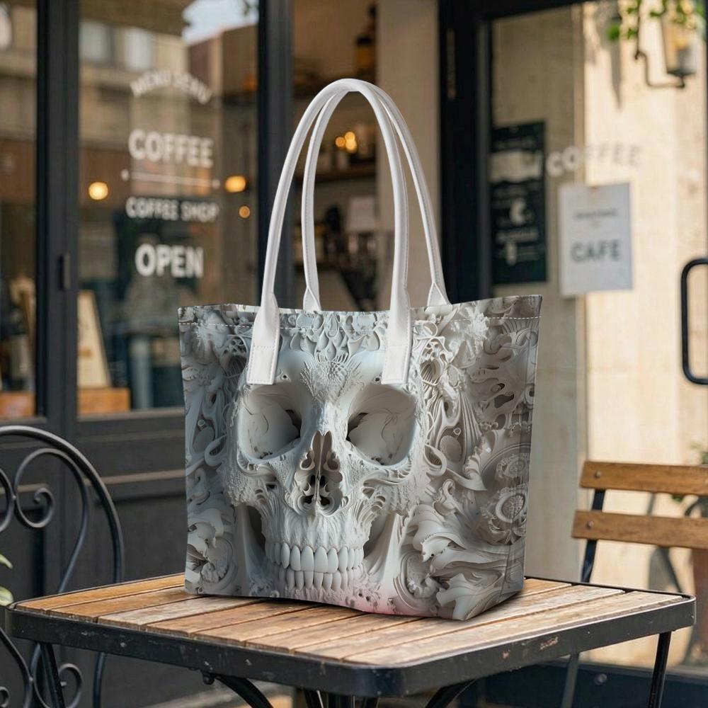 Gothic Skull Pattern Tote Bag Fashion Daily Carry Shoulder Bag Lightweight Casual Handbag