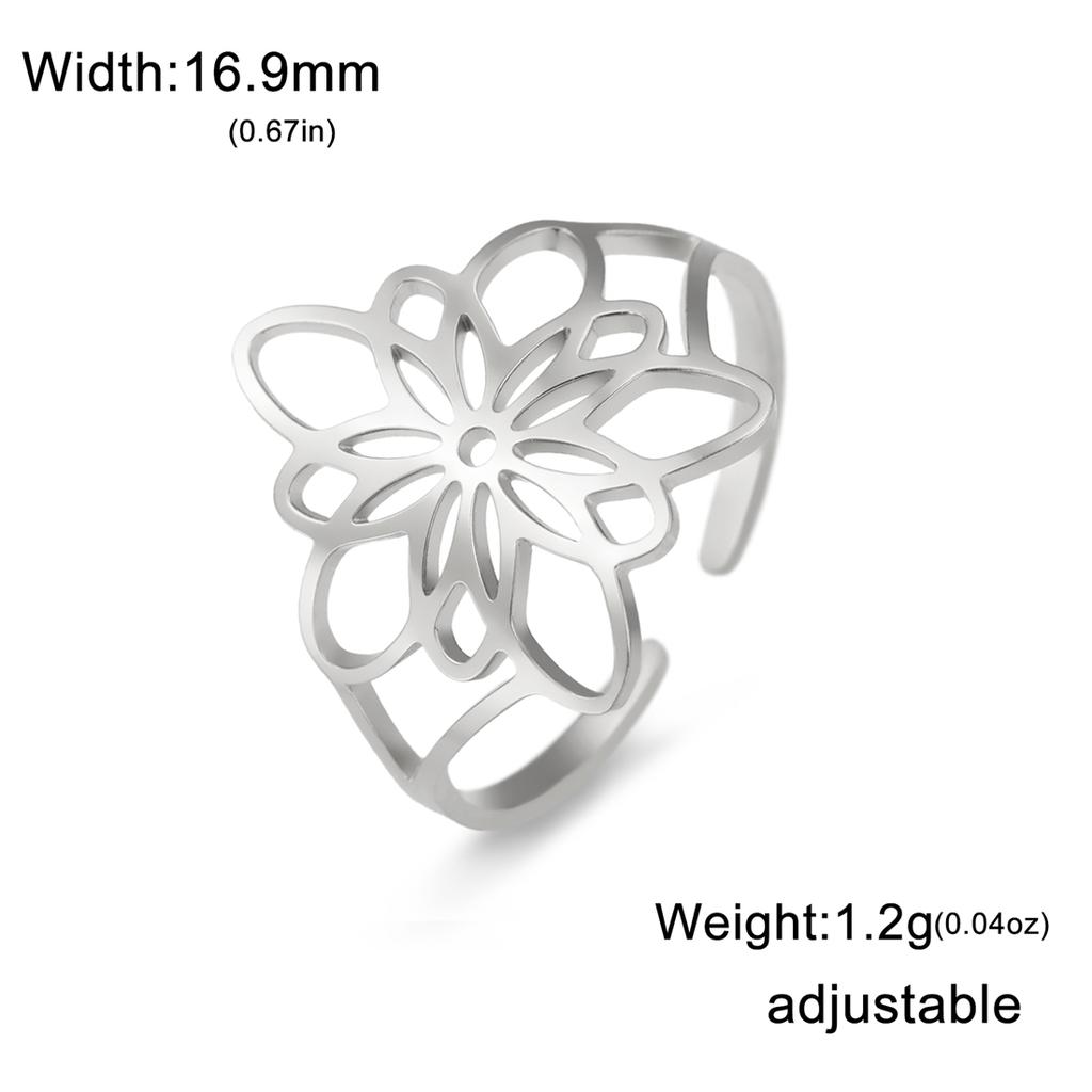  Hollow Flower of Life Ring Stainless Steel Fashion Geometric Floral Adjustable Open Ring Classic Good Lucky Jewelry Gift