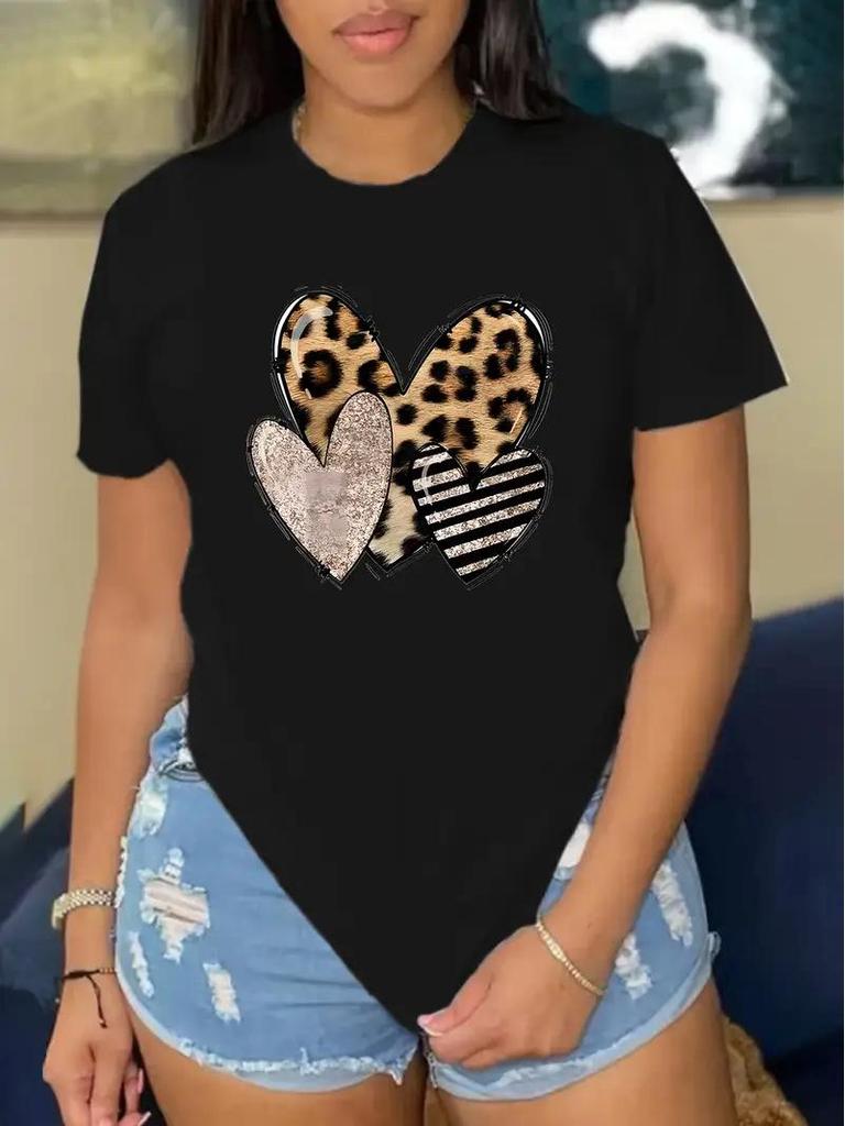 Valentinstag Herz Rundhals Damen Kurzarm Oberteil - Kostenloser Versand