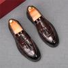 Fashion Fashion New Men's Slip On Loafers Pointed Alligator Pattern Leather Dress Shoes Male Designer Homecoming Wedding Footwear