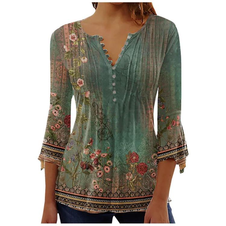 

Женский топ с цветочным принтом, V-образным вырезом, короткими рукавами и пуговицами XXXXXL