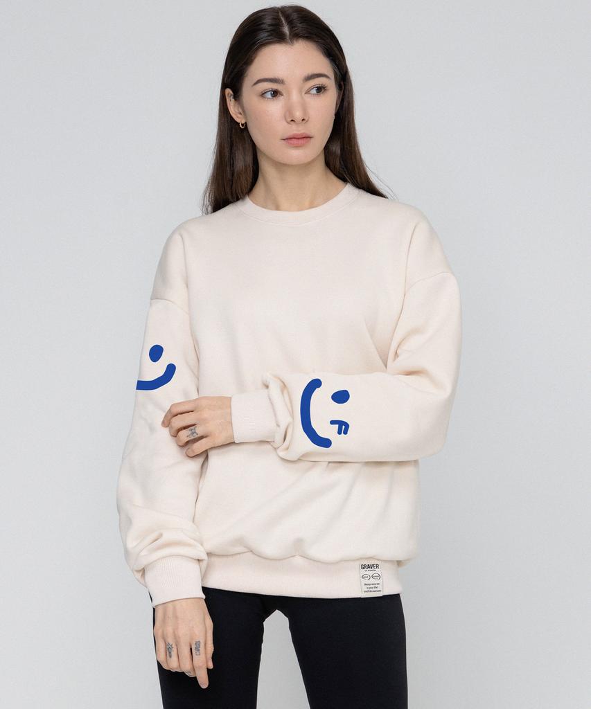 GRAVER [Unisex] Multi Smile Drawing Sweatshirt_Cream