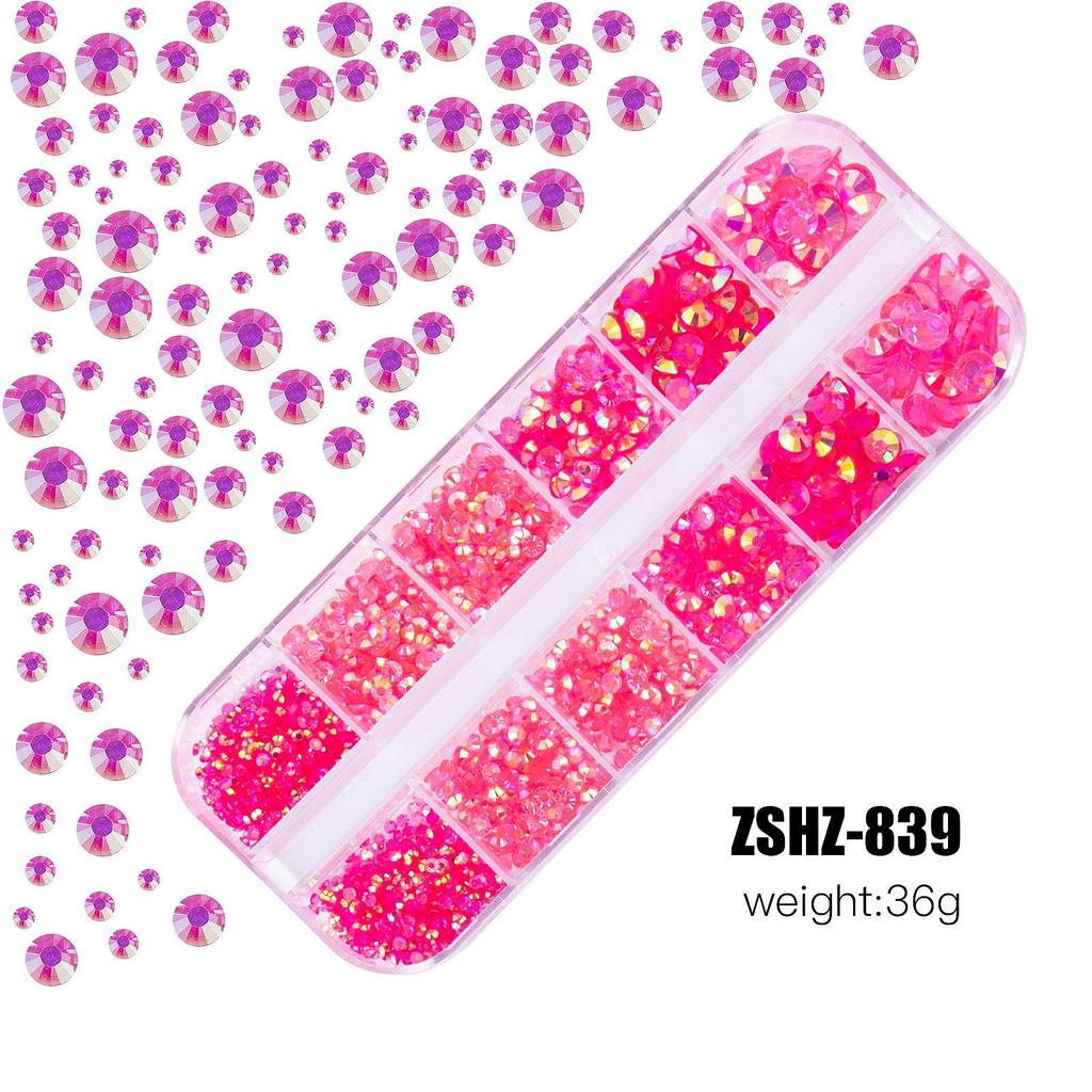 12-Fächer-Box mit gemischten Acrylharz-Strasssteinen mit flachem Boden für DIY Bären-Nagelkunst