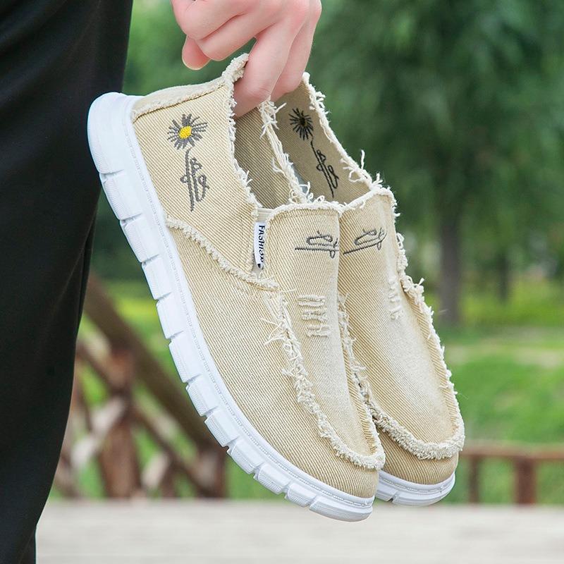 Men's shoes canvas shoes small daisy men's shoes old Beijing cloth shoes one pedal casual comfortable breathable beggar shoes