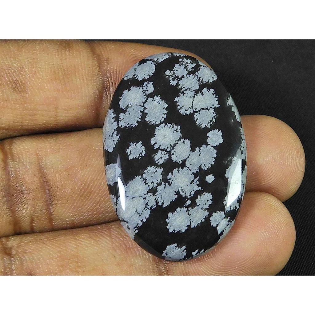 25X38X05MM Naural Snowflake Obsidian Oval Cabochon Loose Gemstone 45Cts. SK-3773