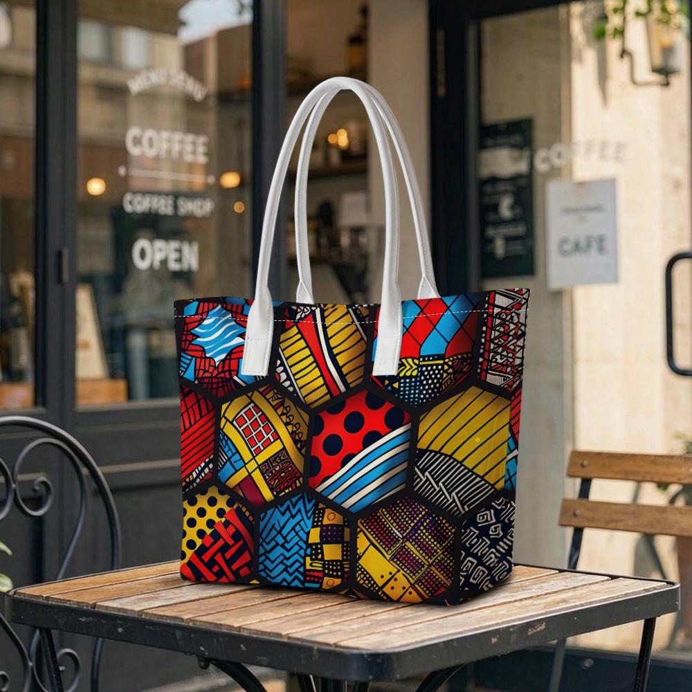 Vibrant Ethnic Pattern Tote Bag Chic Portable Daily Use Casual Handbag