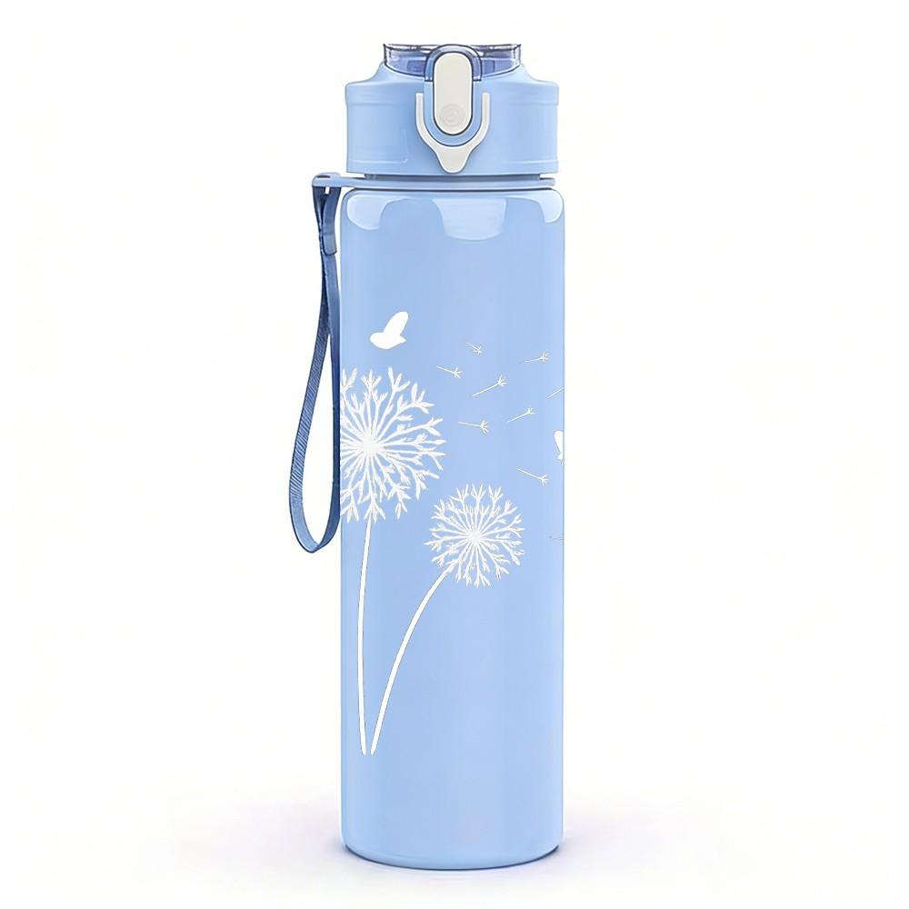 1PC Dandelion Minimal Line Art 750ml Color Plastic Sports Water Bottle Leakproof Flip Straw Lid Suitable for Sports Office Home Use