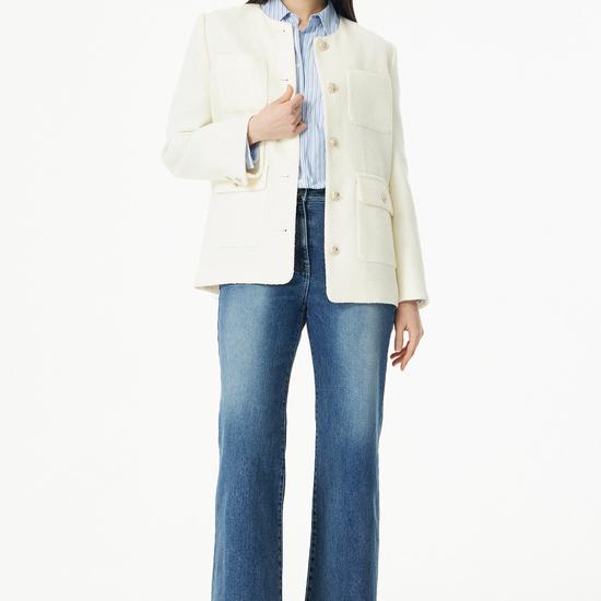 Out Pocket Notch Collar Tweed Jacket - Ivory