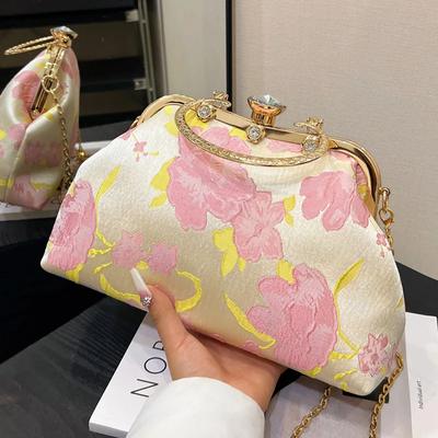 Flower Print Clutch for Women Evening Bags Ladies Chain Messenger Bags Crystal Canvas Handbags Fashion