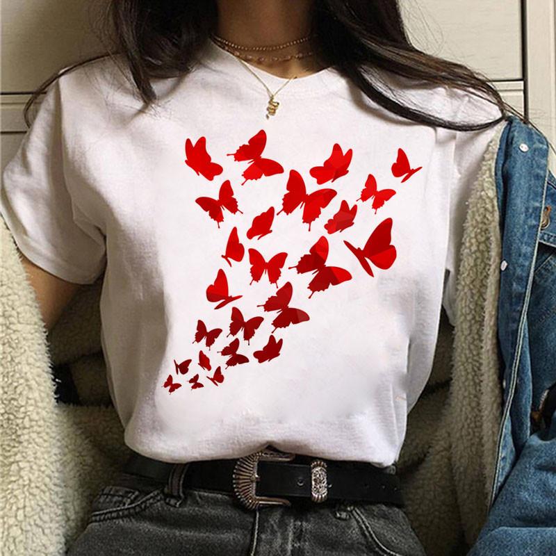 Women Summer T-Shirt 2025 Aesthetic Butterfly Print T Shirt Ladies Streetwear Harajuku Tops Female Short Sleeve Tshirt Oversize