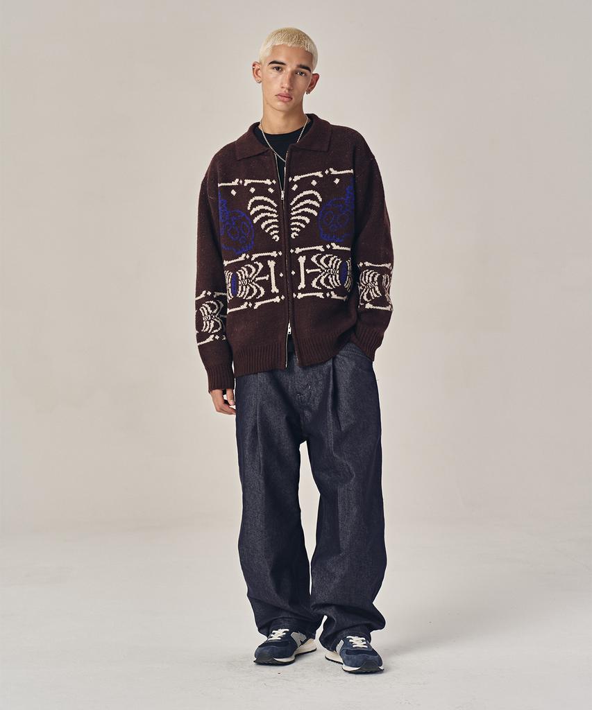 SUPERSUB Skeleton Heart Knit Zip-Up - Brown