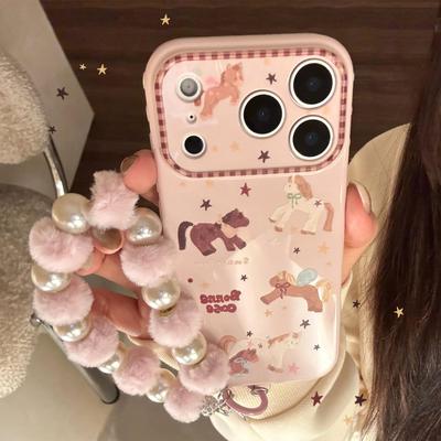 Braccialetto con Perle e Pony Carino a Fumetti Custodia per Telefono per iPhone 15, iPhone 16, iPhone 17 Pro Max