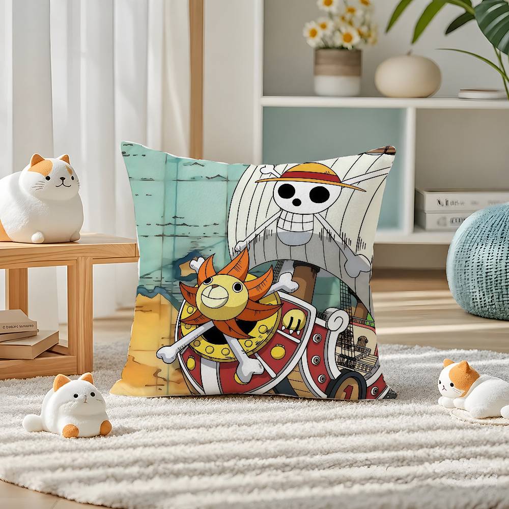 One Piece Wano Country Arc Anime Plush Pillow Cover Soft Short Plush Cushion Cover For Sofa Bedroom Home Decor Gift Decoration