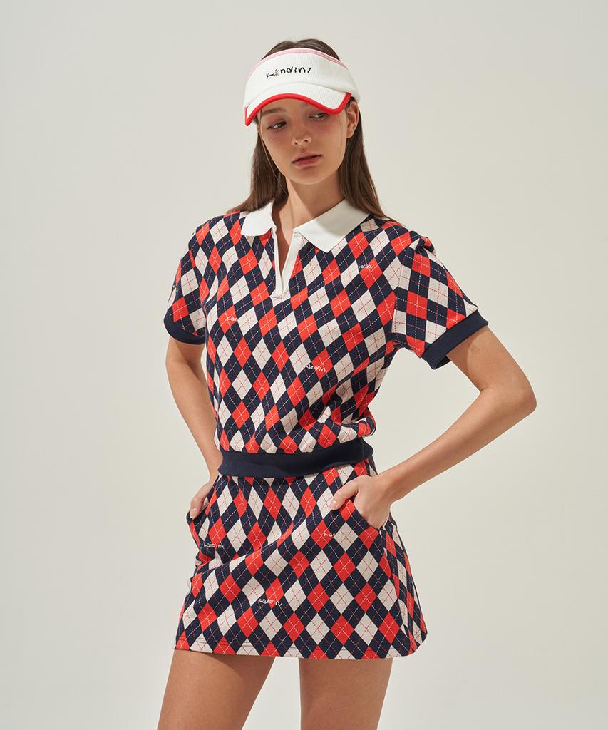 Candini Red (Navy) Argyle Mini Skirt