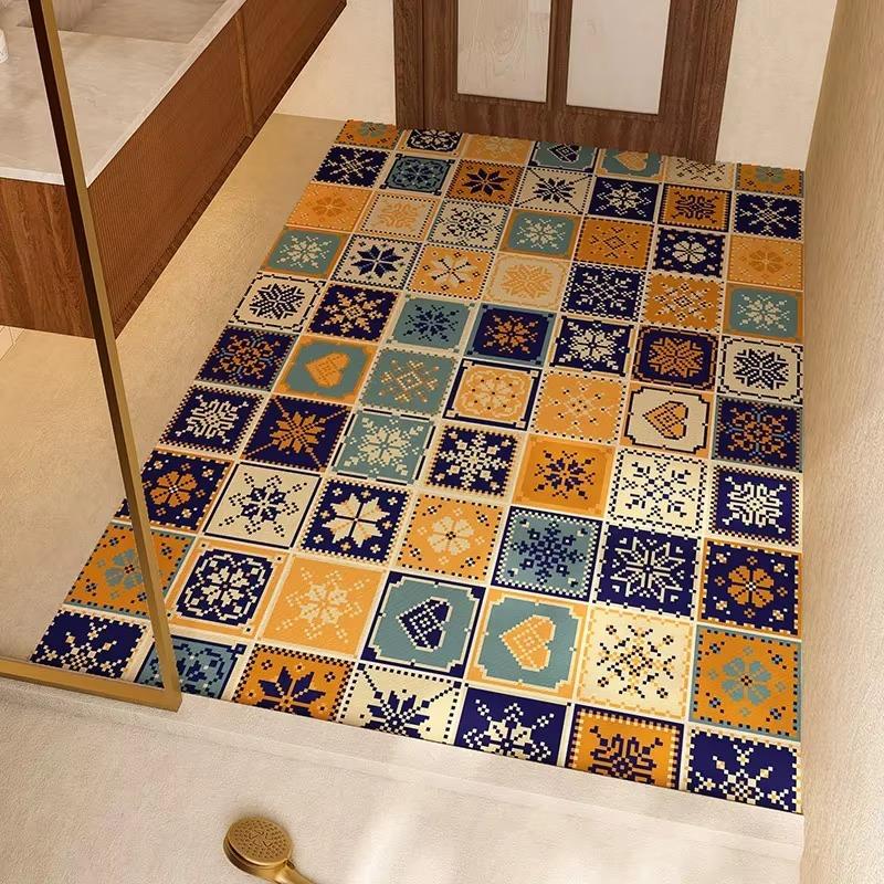 Bathroom Floor Mat Absorbent Quick-drying Carpet American Retro Style Diatom Mud Non-slip Foot Mats Large Size Toilet Door Rug