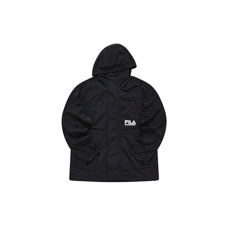 Fila Fusion White Mountaineering Logo Solid Loose Casual Woven Hooded Outdoor Work Jacket Men jackets Deep-Black T11M237706F-BK