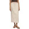 Women Casual Cotton Linen Midi Skirt with Side Slit Drawstring Waistband Simple Solid Style Suitable for Daily Wear