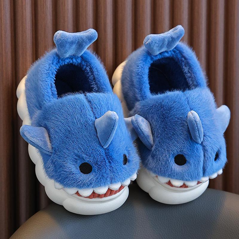 Children's Waterproof Shark Slippers – Non-Slip, Fur-Lined for Boys, Perfect for Autumn and Winter Indoors