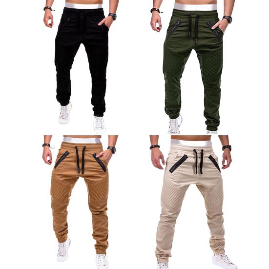 Winter Men Pants Drawstring Elastic Waist with Pockets Zipper Decor Joggers Loose Ankle-banded Solid Color Outdoor Trousers Pleated Sweatpants