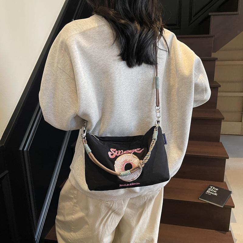 Crossbody bag women's small fresh embroidery small square bag nylon cloth portable shoulder underarm bag niche fashion bag
