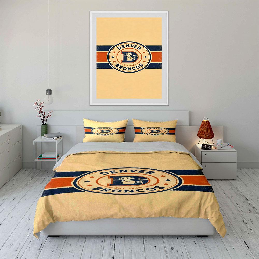 Denver Broncos Vintage Logo Design Print Bedding Set Duvet Cover Pillowcases (1* Duvet Cover 2* Pillowcases Do Not Include Comforter)
