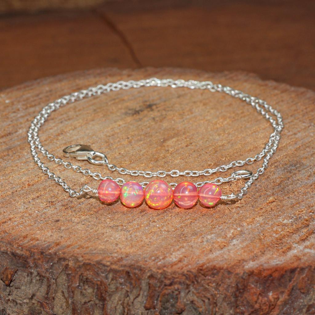 Red Fire Opal Bar Necklace: Sterling Silver, Delicate Gemstone Jewelry