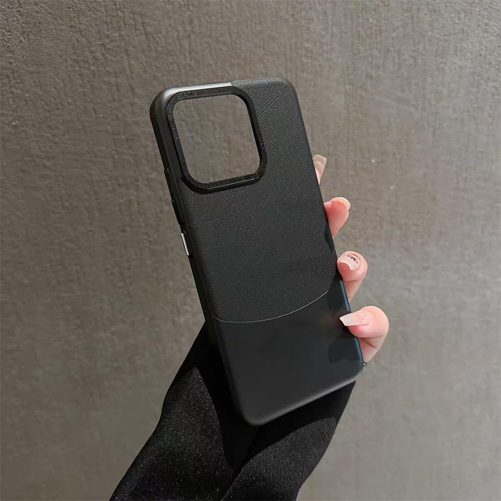 Luxury Double Color Plain Leather Matte Phone Case for Xiaomi 15 14 13 Pro Metal Lens Protection Splice Hybrid Shockproof Cover