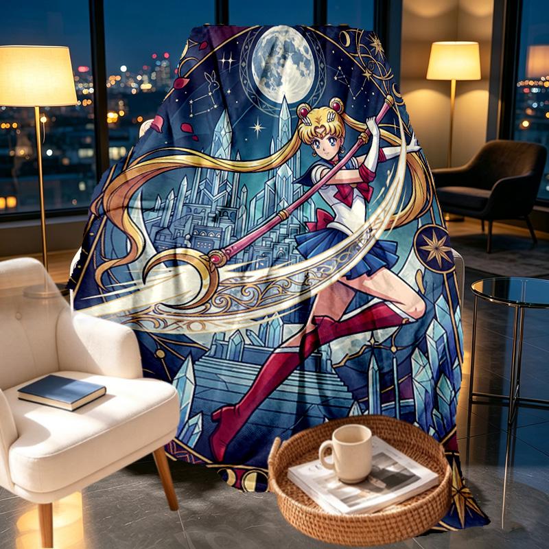 Sailor Moon Print Blanket - Soft & Comfortable, for Bedroom, Travel, Sofa, Home Decoration - Birthday Christmas Gift for Friend