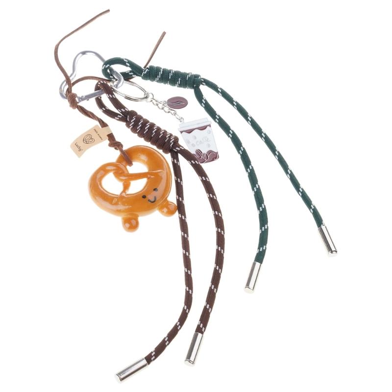 Bagel Pretzel Chocolate Bag Charm Pendant Keyring Braided Rope Keychain Charm for Backpack Purse Handbag Decorations