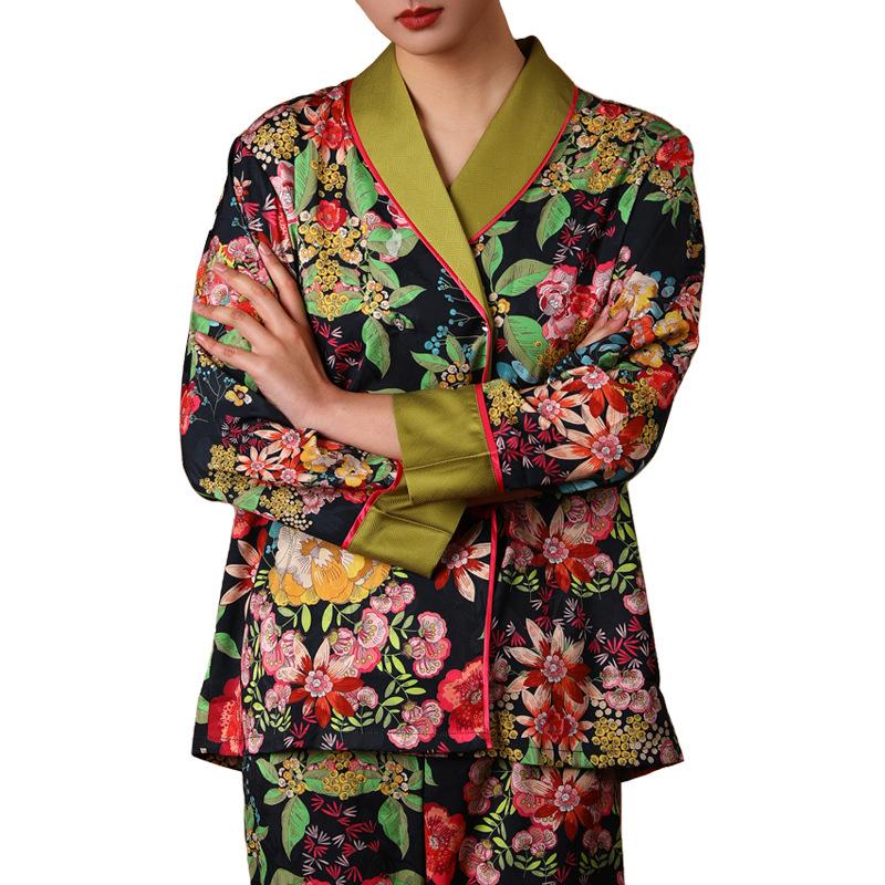 Pajamas for Women Outfits V Neck Flower Print Sleepwear Satin  Home Clothes Loose Nightwear 2 Piece Suit Pijama