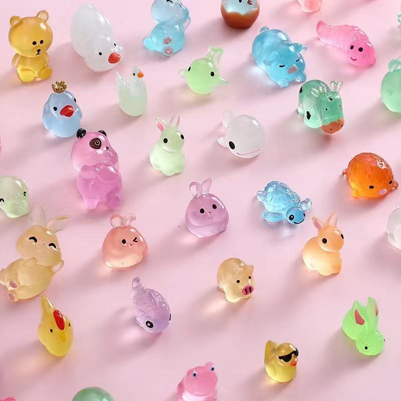 5/10 Pcs Set Glowing In The Dark Cute Mini Dinosaur Fox Animal Cartoon Diy Accessories Micro Landscape Kawaii Girl Kids Toy Gift