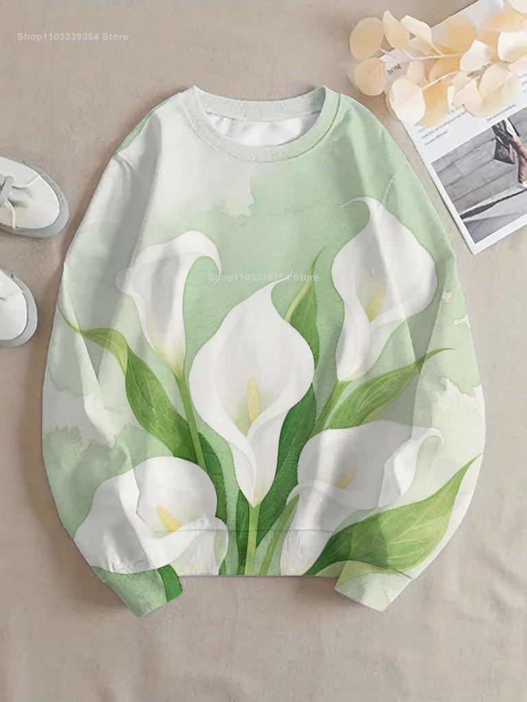 Fashion Flower Women round-neck sweatshirt 3D Print Y2k Streetwear Autumn Sweatshirts Oversized Pullovers Woman Clothing Tops