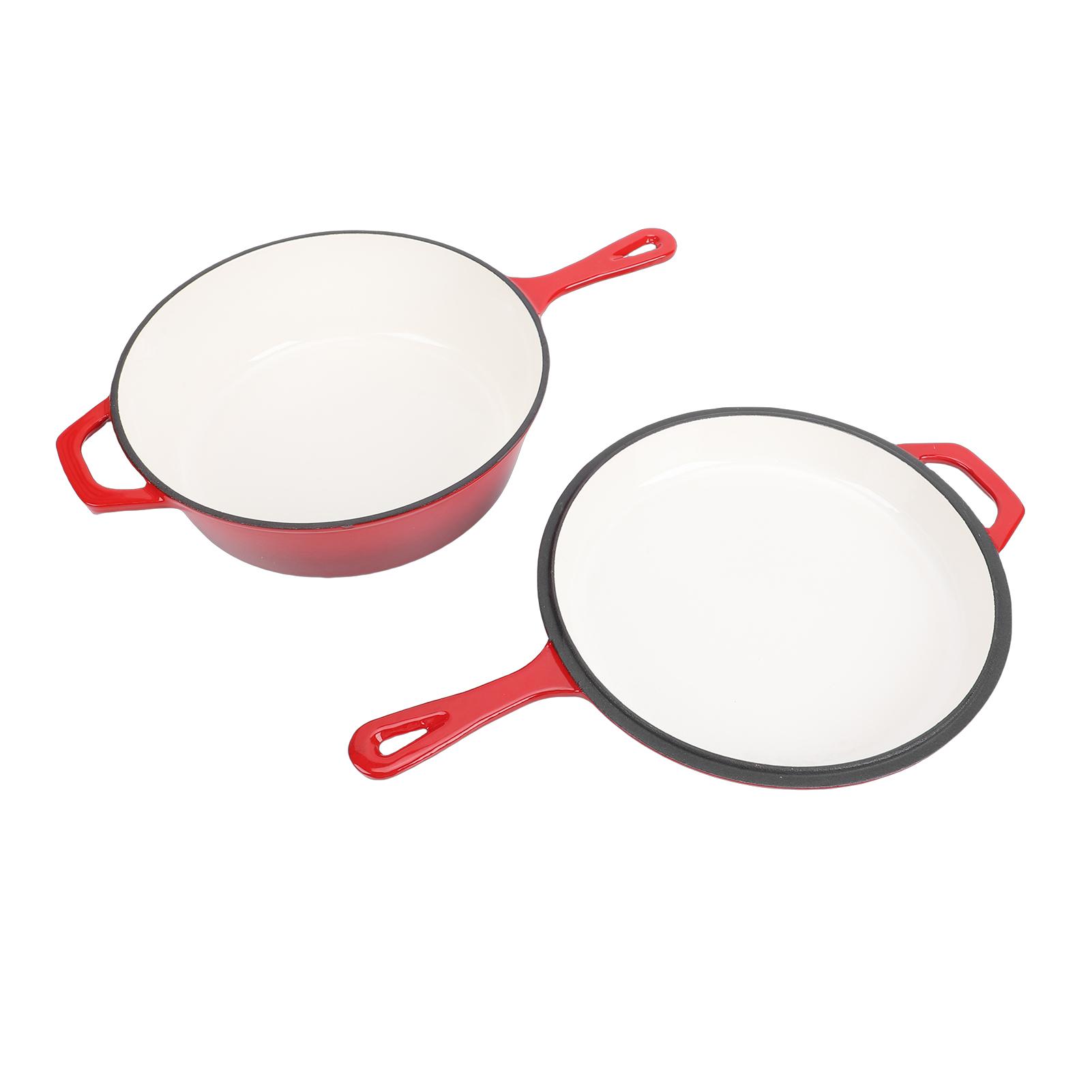 

Cast Iron Skillet with Lid Multifunctional 4QT Large Capacity 2 in 1 Cast Iron Round Pan for Multiple Stove L