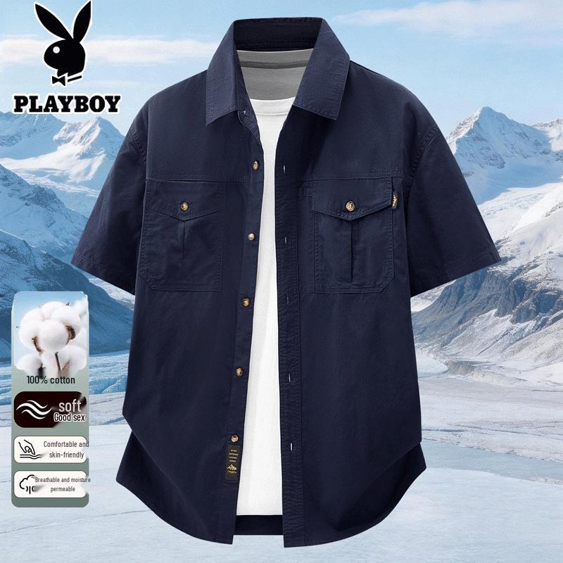 PLAYBOY Men s Summer Loose Fit Cotton Short-Sleeve Shirt M