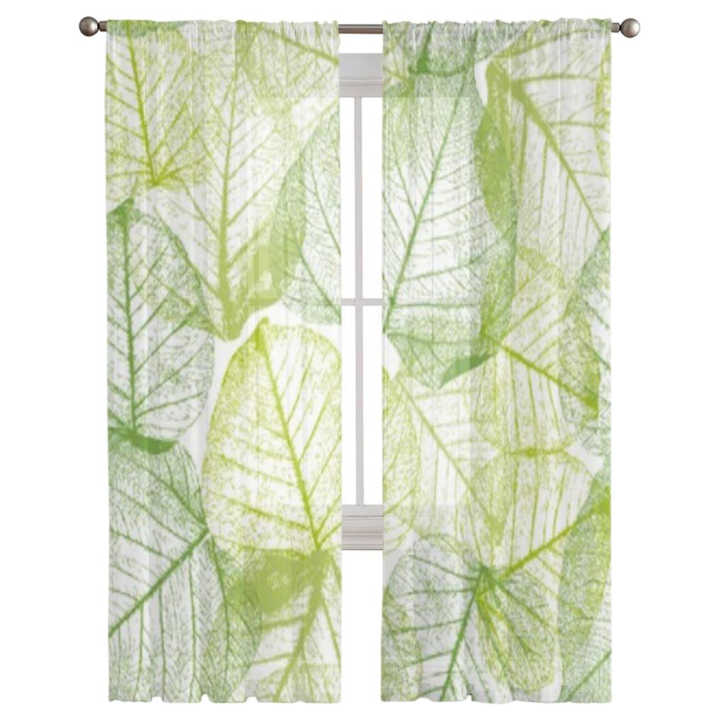 Blumenblätter Grün Tüll Sheer Fenster Vorhänge Für Wohnzimmer Die Schlafzimmer Moderne Chiffon Voile Organza Vorhänge Decor Vorhänge