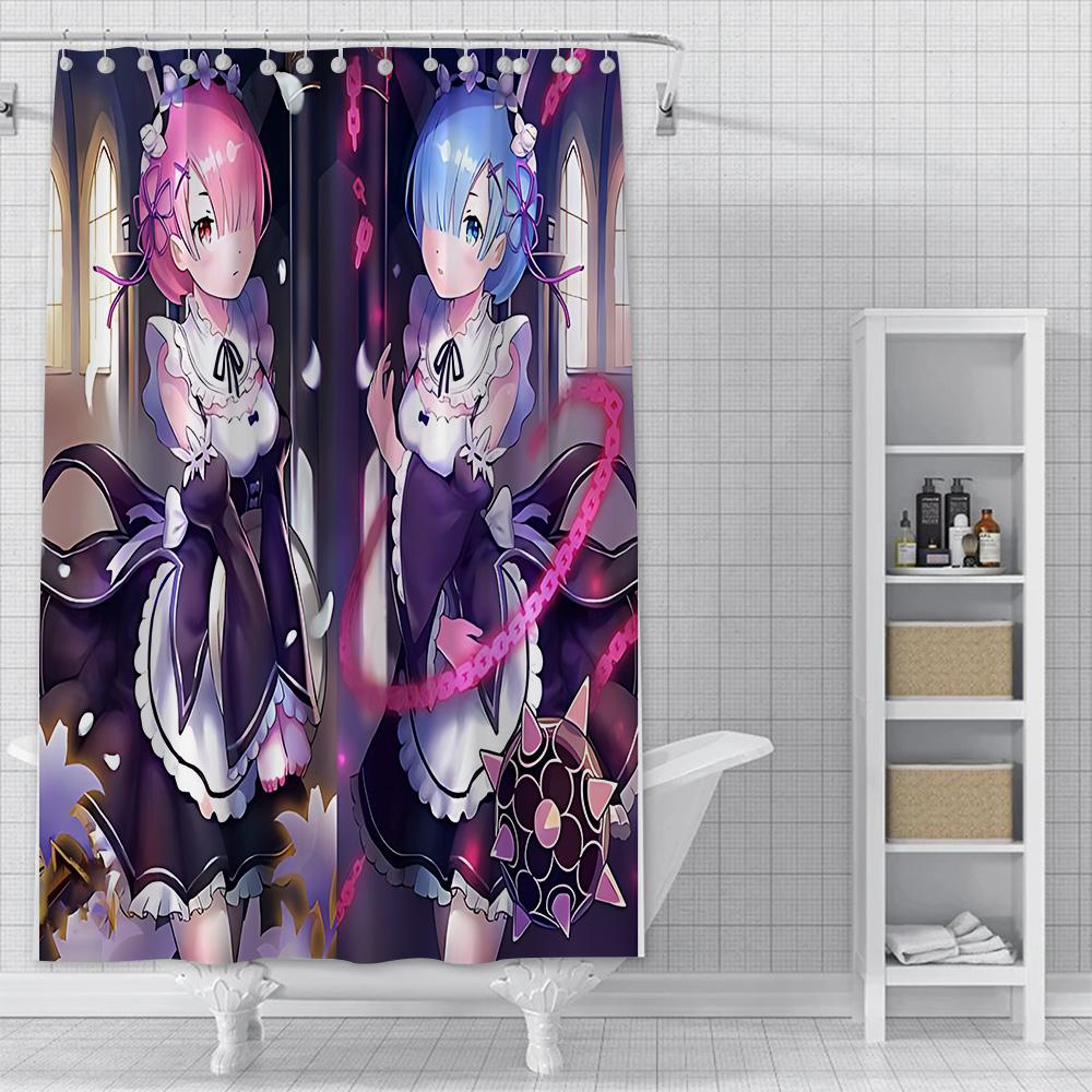 Shower Curtain Waterproof Polyester Fabric Paint Colorful Bath Curtains Re Zero Anime RGB Pc Gamer Home Bathroom Decor With Hook