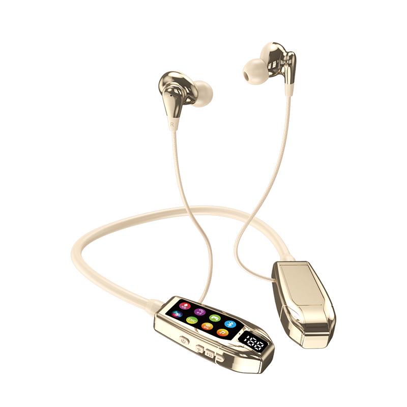 Trendy Neck-Hanging Bluetooth Headphones with High-Quality Sound, Digital Display, Karaoke Feature, and Long Battery Life.