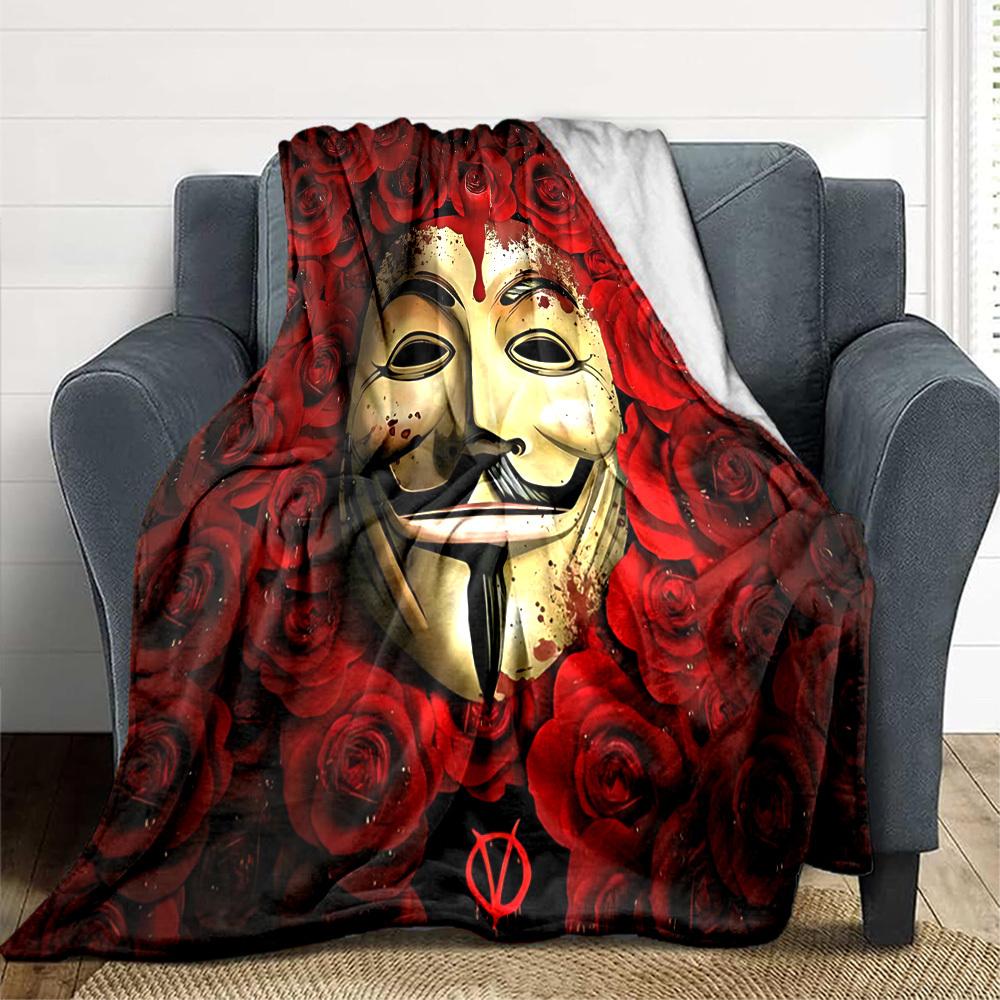 1pc V for Vendetta Flannel Throw Blanket - HD Printed Lightweight Soft Warm All-Season Blanket for Sofa, Bed, Travel, Camping 091