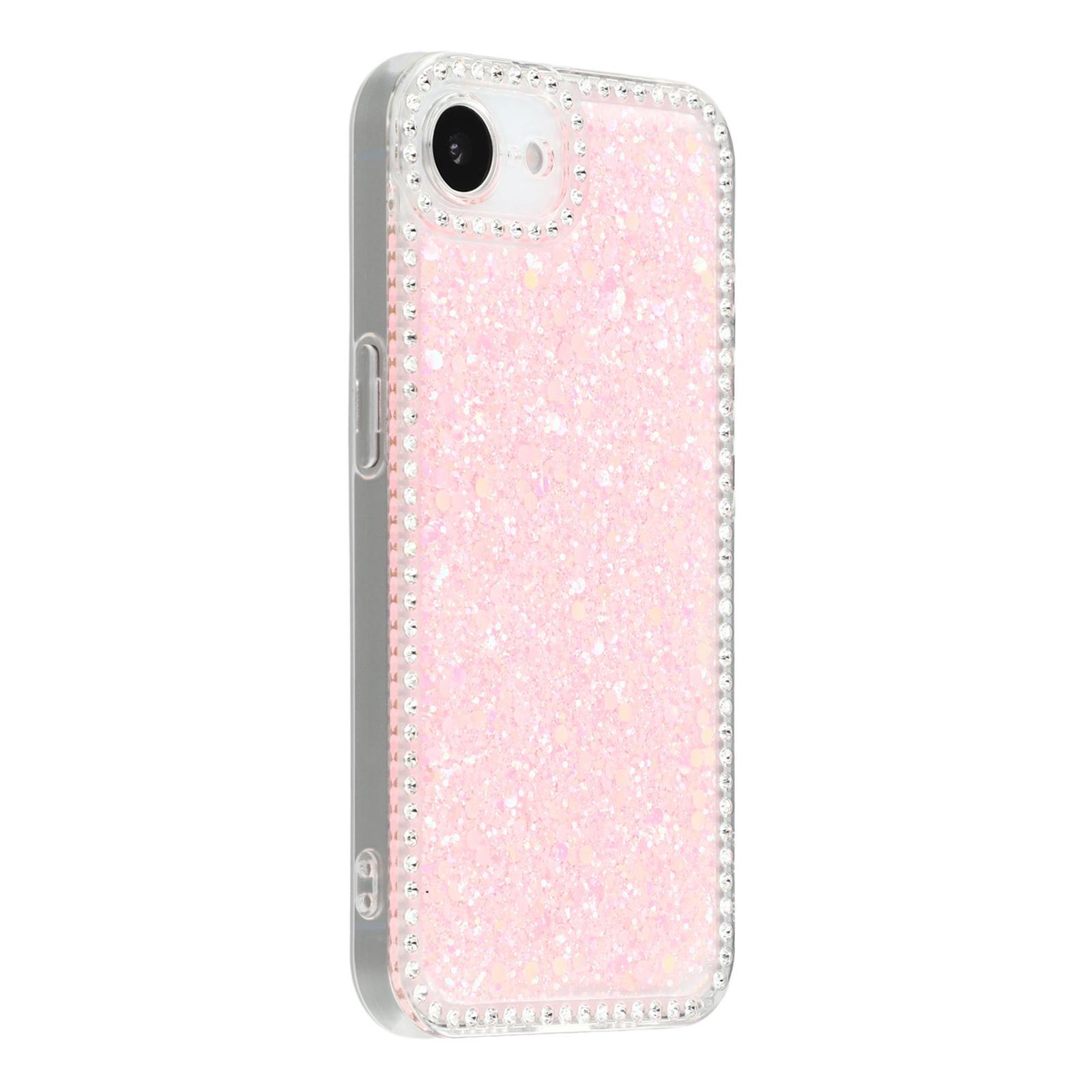 

For iPhone 16e Case Rhinestone Edge Glitter Epoxy TPU Phone Cover Pink