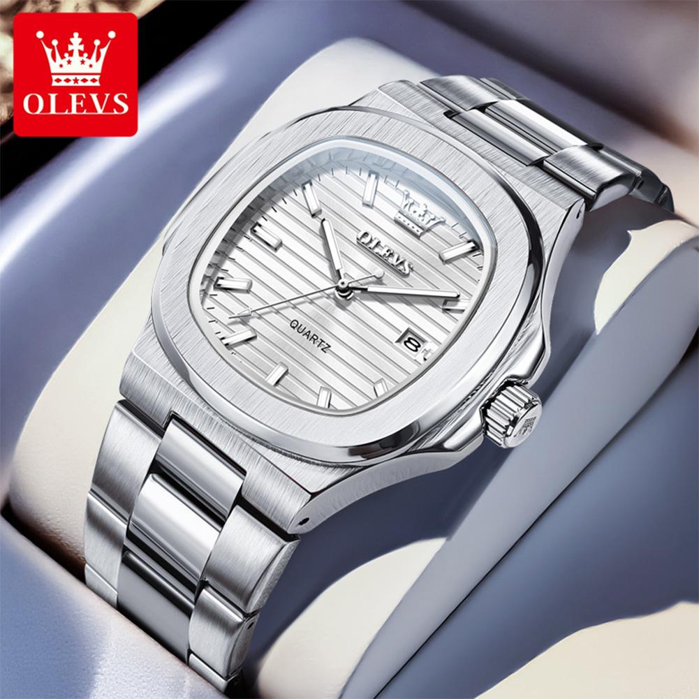 OLEVS New Man Watch Stainless Steel Fashion Square Nautilus Design Original Quartz Watches for Man Waterproof Men's Watches 3696